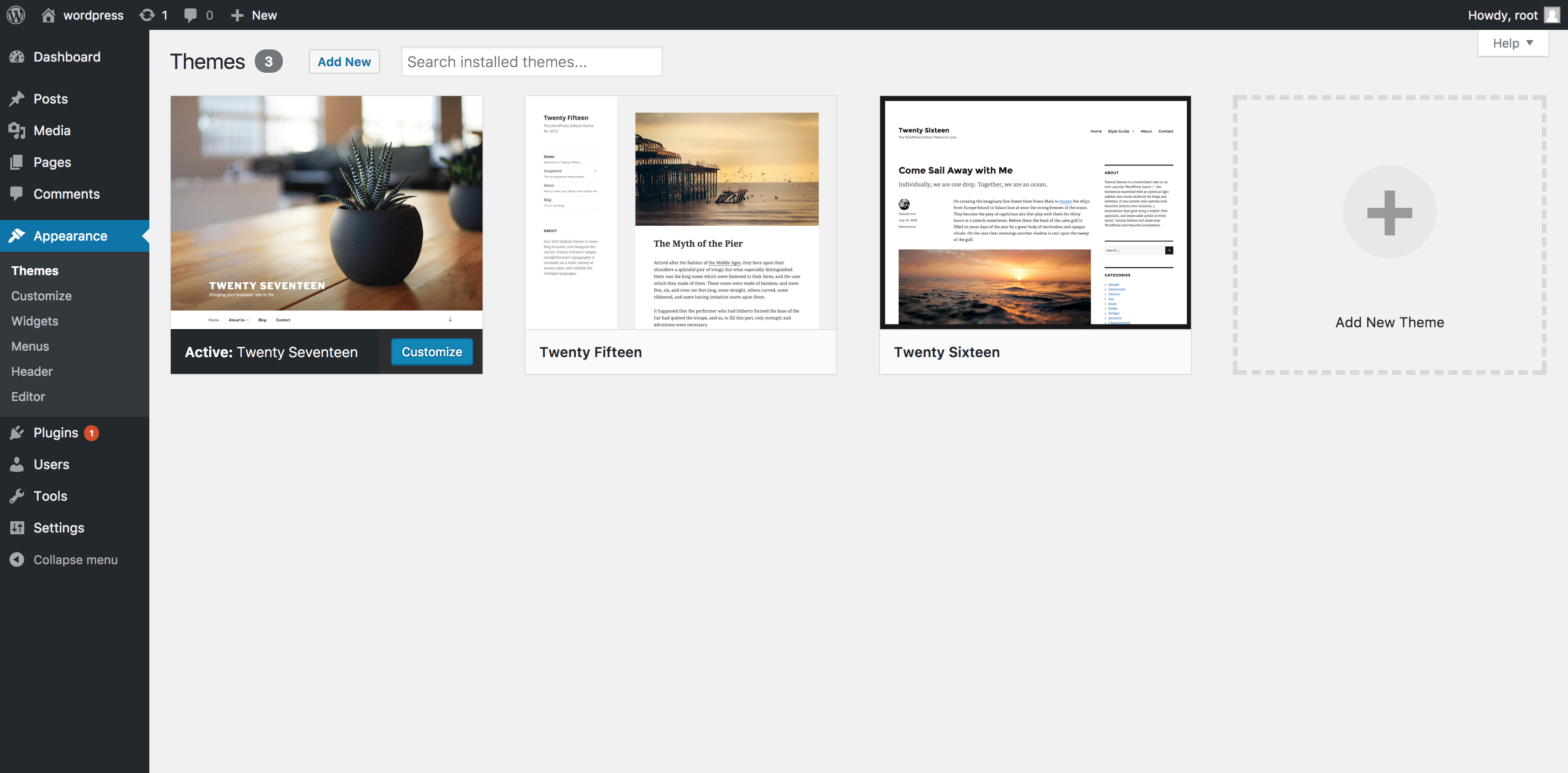Add new WordPress theme screen