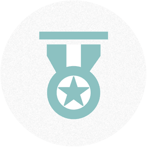 a light blue medal