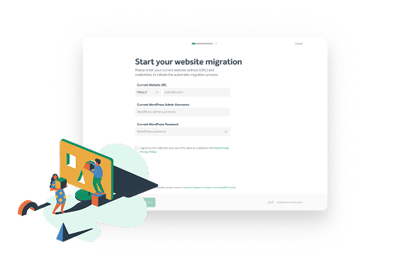 Enter your current site credentials to set up an automatic transfer.