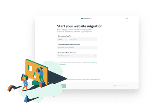 Enter your current site credentials to set up an automatic transfer.
