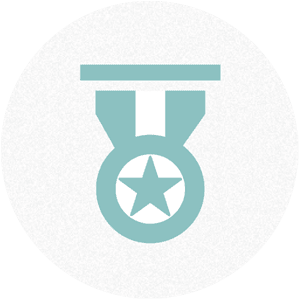 a light blue medal