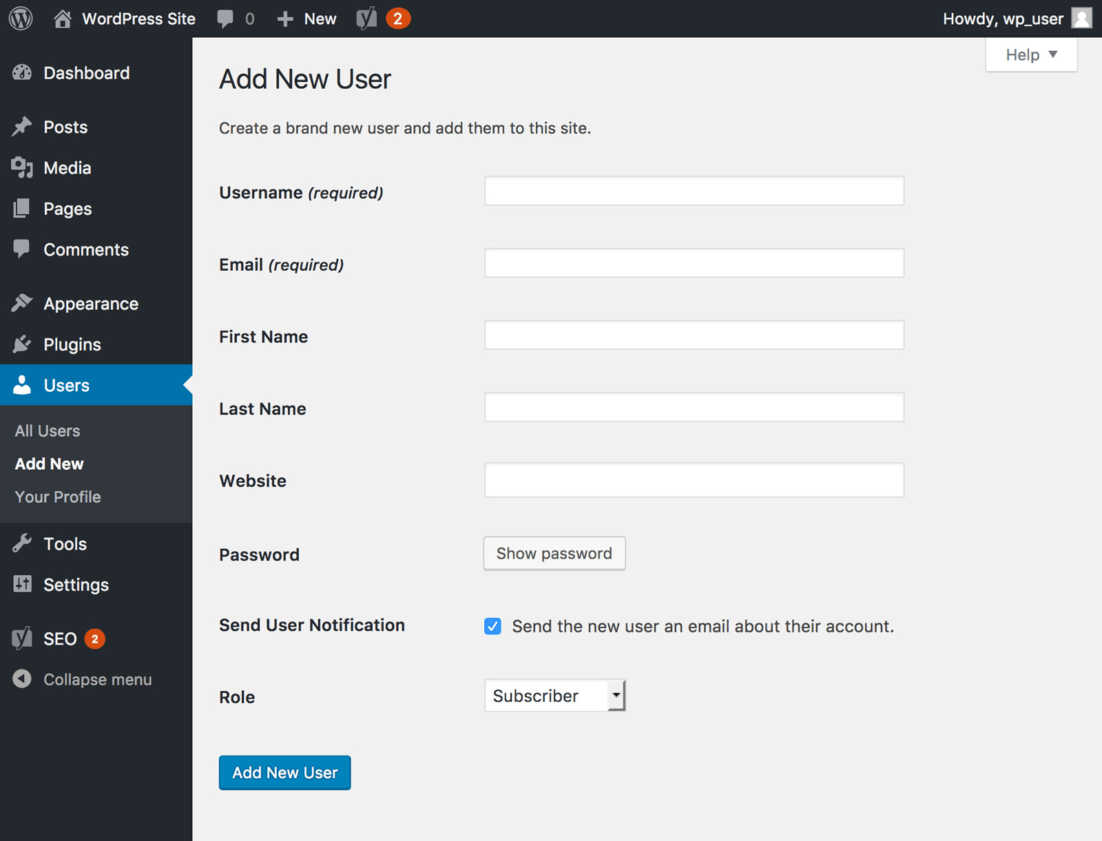WordPress Add User