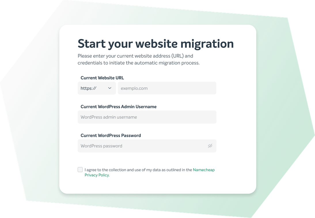 Enter your current site credentials to set up an automatic transfer.