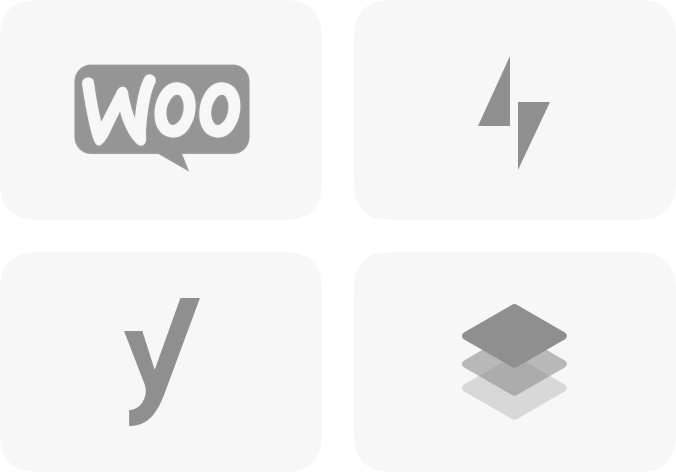 Grayscale logos for WooCommerce, Jetpack, Yoast, and Page Builder.